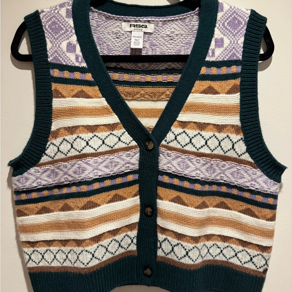 RSQ Green and Purple V-Neck Sweater